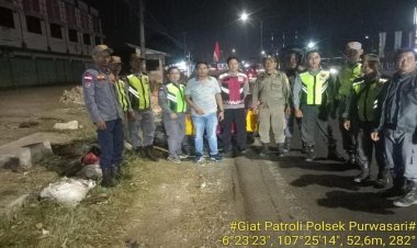 Gandeng Satpol PP dan Linmas, Polsek Purwasari Gelar Patroli Gabungan Skala Besar